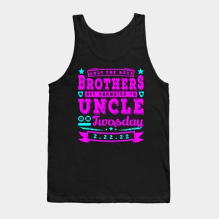 Promoted To Uncle on Twosday Typography Blue Pink Text Tank Top